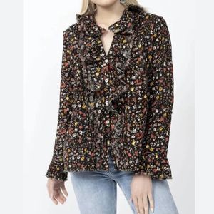 Ivy Jane Poetry Ruffle Floral Top Long Sleeve Button Front XS
